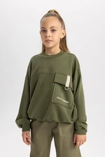 DEFACTO Girl Oversize Fit Wide Pattern Pocket Printed Sweatshirt