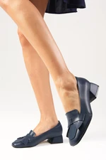 Mio Gusto Brenda Navy Blue Women's Shoes with Short Toes and Heels.