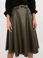 Khaki skirt made of eco-leather with an elastic waistband