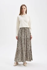 DEFACTO A Cut Leopard Patterned Flounce Long/Maxi Length Skirt