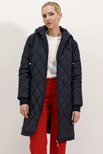 Bigdart 5138 Quilted Long Puffer Coat - Navy Blue