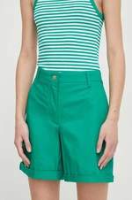 Šortky Tommy Hilfiger dámske, zelená farba, jednofarebné, vysoký pás, WW0WW41769