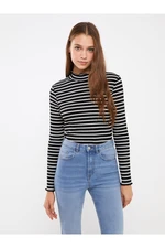 LC Waikiki Women's Standing Collar Striped Long Sleeved Women's T-Shirt