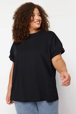 Trendyol Curve Black Crew Neck Printed Knitted T-Shirt