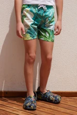 AC&Co / Altınyıldız Classics Boys Green Standard Fit Regular Cut Quick Dry Kids Patterned One-Pocket Swimwear Marine Shorts.