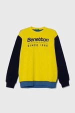 Detská bavlnená mikina United Colors of Benetton žltá farba, vzorovaná
