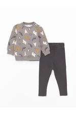 LC Waikiki Crew Neck Long Sleeve Printed Baby Boy Sweatshirt and Tights 2-Piece Set