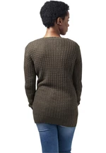 Women's sweater with a long wide neckline - olive
