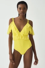 Dagi Yellow Double-breasted Swimsuit with Thin Straps