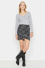 Trendyol Black Printed Ruffle Mini Knitted Skirt