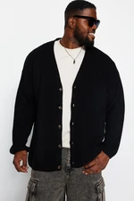 Trendyol Men's Black Plus Size Oversize Fit Wide fit, Textured Knitwear Cardigan