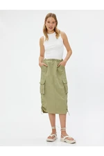 Koton Parachute Skirt Midi Large Pockets with Stopper Detail.