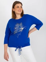 Navy blue blouse plus size with appliqué and print