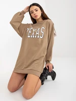 Dark beige long sweatshirt with print and pockets