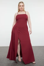 Trendyol Curve Plum Strapped Slit Long Woven Plus Size Evening/Night/Graduation/Engagement Dress