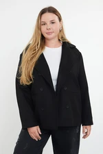 Trendyol Curve Black Regular Fit Double Breasted Closure Wool Blend Stretch Coat