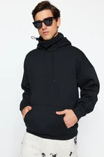 Trendyol Black Oversize/Wide Cut Hooded Collar Detail Plain Sweatshirt