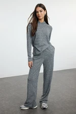 Trendyol Anthracite Hooded Soft Stretchy Knitted Blouse and Trousers Top and Bottom Set