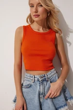 Happiness İstanbul Women's Orange Barbell Neck Crop Knitted Blouse