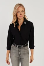 Cool & Sexy Women's Black Stone Detailed Shirt