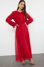 Trendyol Red Sleeve Ruffle Detailed Woven Chiffon Dress