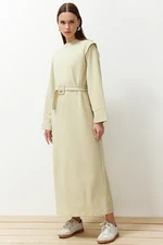 Trendyol Light Khaki Belted Shoulder Detailed Knitted Dress