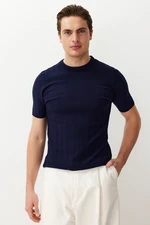 Trendyol Navy Blue Slim-Narrow Fit Cotton Crew Neck Basic Knitwear T-shirt