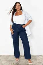 Trendyol Curve Navy Blue High Waist Wide Leg Denim Trousers