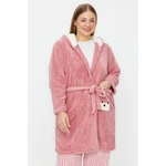 Trendyol Curve Powder Wellsoft/Plush Animal Figured Pocket Hooded Knitted Dressing Gown