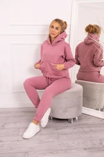 Insulated set with a sweatshirt with a tie at the bottom in dark pink