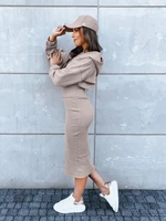 Women's set of ribbed midi dress and sweatshirt MISTI beige Dstreet