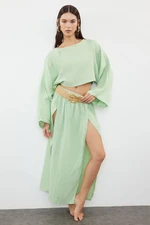 Trendyol Mint Woven Slit Muslin Blouse Skirt Set