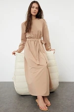 Trendyol Beige Belted Oversize Knitted Dress