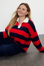 Trendyol Curve Multicolored Polo Neck Striped Knitwear Sweater