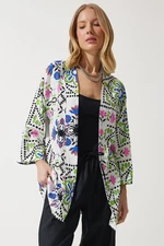 Happiness İstanbul Women's Green Blue Patterned Viscose Kimono