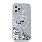 Zadní kryt Karl Lagerfeld Liquid Glitter Karl and Choupette Heads MagSafe pro Apple iPhone 12/12 Pro, transparentní