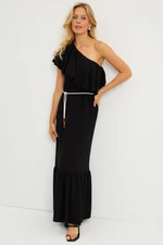 Cool & Sexy Women's Black Ruffled One-Shoulder Midi Dress