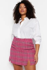 Trendyol Curve Fuchsia Plaid Tweed Mini Woven Plus Size Skirt