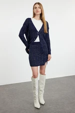 Trendyol Navy Blue Glitter Skirt-Cardigan Knitwear Bottom-Top Set