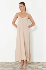 Trendyol Stone Straight Cut V-Neck Maxi Woven Dress