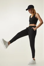 Happiness İstanbul Black Pocket Knitted Sports Leggings