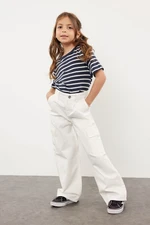 Trendyol White Girl Cargo Pocket Cotton Woven Pants