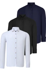 TRIPLE SET G721 DEWBERRY MEN'S SHIRT-BLACK-WHITE-NAVY BLUE