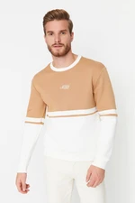 Trendyol Camel Regular/Real Fit Dlhý Rukáv Crew Neck Potlačená Panelová Mikina