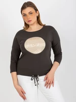 Plus size ribbed blouse with khaki print