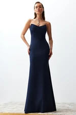 Trendyol Navy Blue Collar Detailed Woven Evening Dress