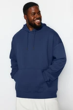 Trendyol Navy Blue Plus Size Oversize/Wide Cut Hooded Fleece Inside/Warm Sweatshirt