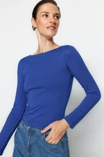 Trendyol Saks Cotton Stretchy Boat Neck Fitted Stretchy Knitted Blouse