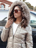 Women's winter quilted jacket WINTERZIP with hood light beige Dstreet