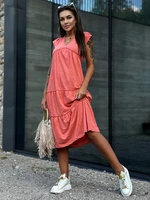 Coral dress with ruffle and V-neck MAYFLIES